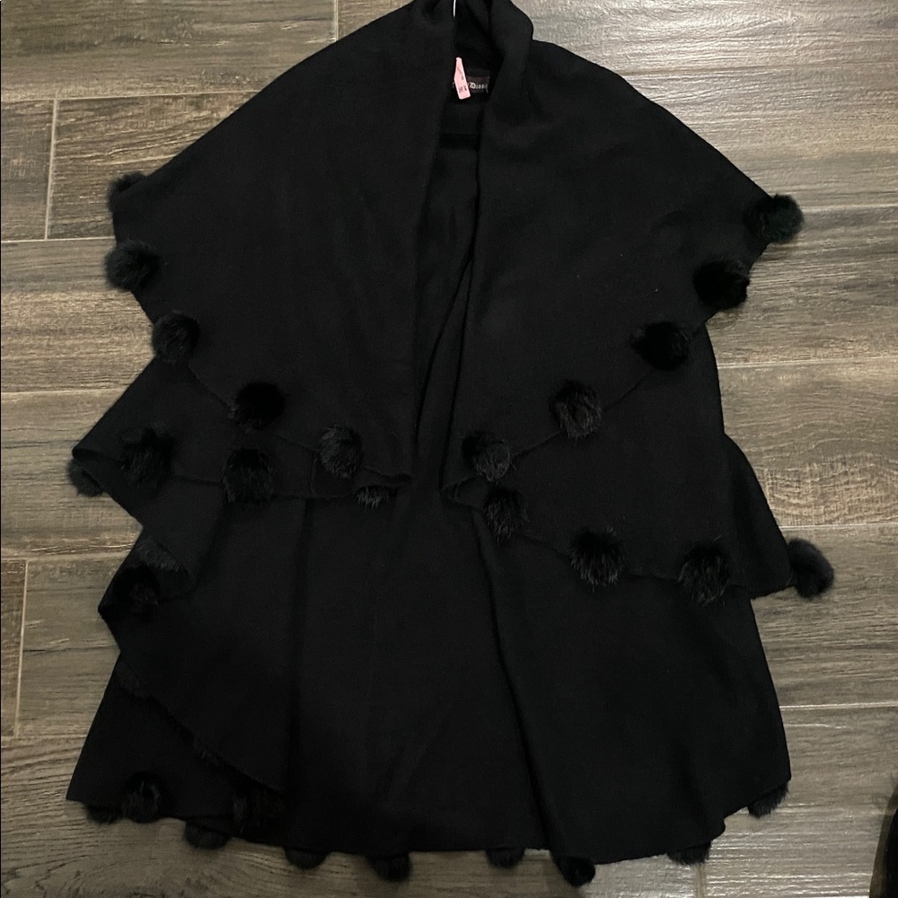 Elegant Black Pom-Pom Sweater shawl/Cape